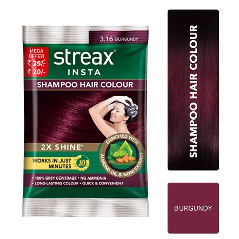 Buy Streax Insta Shampoo Hair colour for 100% Grey Coverage, Burgundy ...