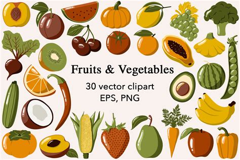 Vector Fruits and Vegetables Clipart Graphic by ApetekMarket · Creative ...