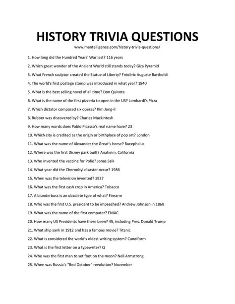 111+ History Trivia Questions & Answers (Easy to Hard) - Mantelligence
