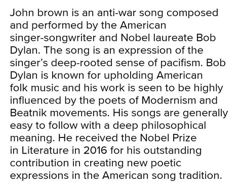 Write the Critical Appreciation of Poem 'John Brown' by Bob Dylan ...