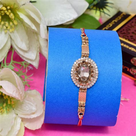 CZ Solitare Oval Set of 5 Rakhi Roli Chawal and Rakshabandhan Gift Car ...