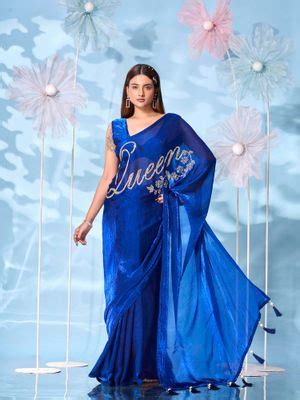 Buy Tikhi Imli Blue Embellished Saree with Unstitched Blouse with ...