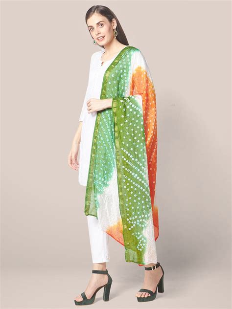 Tri Colour Tiranga Bandhini Silk Dupatta Stole 2meters(Independence Day ...