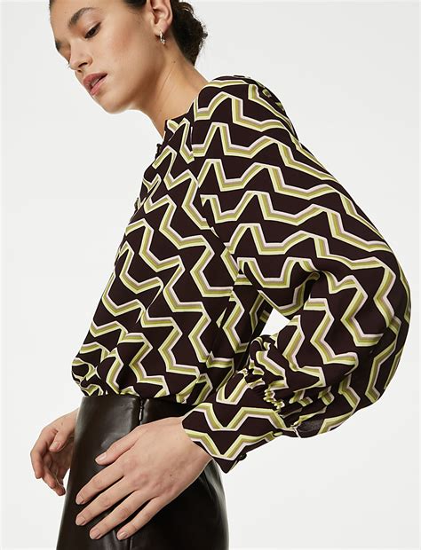 Buy Geometric Round Neck Zip Detail Blouse at Marks & Spencer