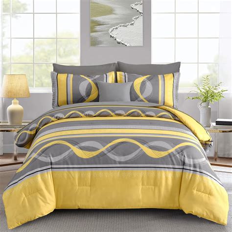 Amazon.com: Yellow Comforter Set Full Size,8 Pieces Bed in a Bag ...