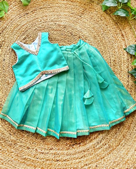 Rama Green Twill Net Ethnic Silk Baby Girls Birthday Dress Lehenga ...