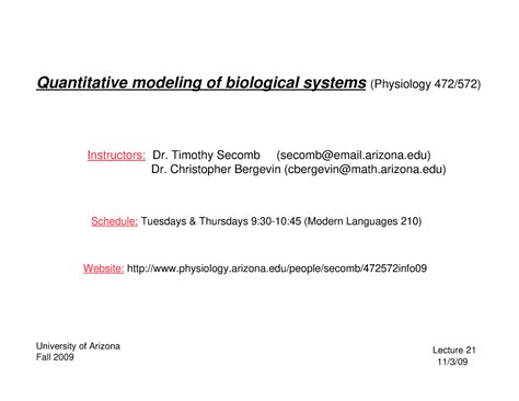 Physiology lecture note 18 - Quantitative modeling of biological ...