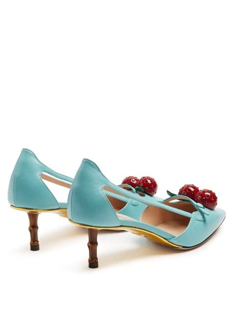 Gucci Unia cherry-embellished leather pumps | Online shopping for women ...