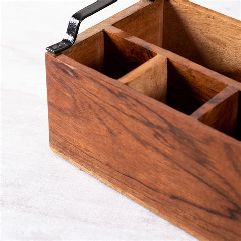 Buy Teak Wood Cutlery Holder with Black Handle Online in India – Nestroots