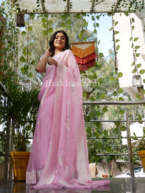 Buy Baby Pink Banarasi Khaddi Georgette Saree Online
