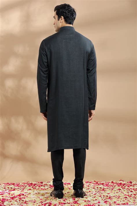Black Silk kurta with Hand Embroidered yoke in resham work.