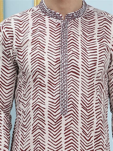 Elegant White- Maroon Printed Pure Cotton Straight Kurta with ...