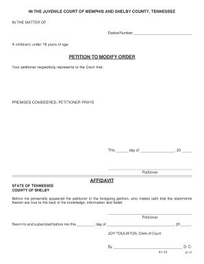 Fillable Online PETITION TO MODIFY ORDER - Shelby County, TN Fax Email ...