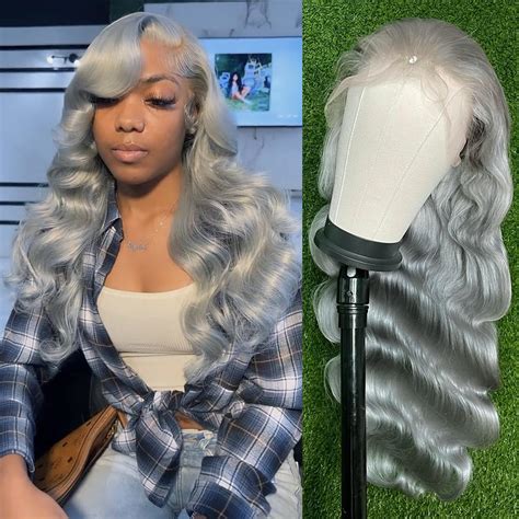 Amazon.com : Msviki 13x4 Silver Lace Front Wig Human Hair Grey Loose ...