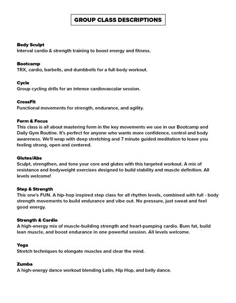 Riverside Class Schedule