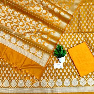 Mustard Guldaan Katan Silk Banarasi Suit – Mohsin Textiles
