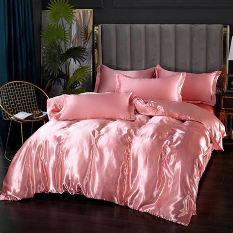 Amazon.com: Feelyou Silk Like Satin Bedding Set Queen Luxury Pink Silky ...