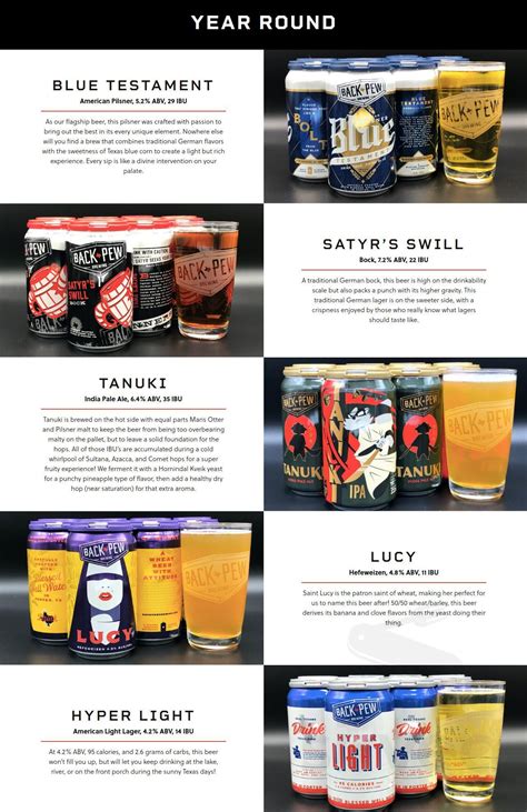 Back Pew Brewing Company menu in Porter, Texas, USA