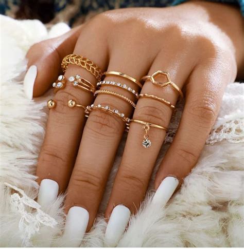 Buy Fashion Frill Rings For Women Girls Stunning Boho Rings Gold Plated ...