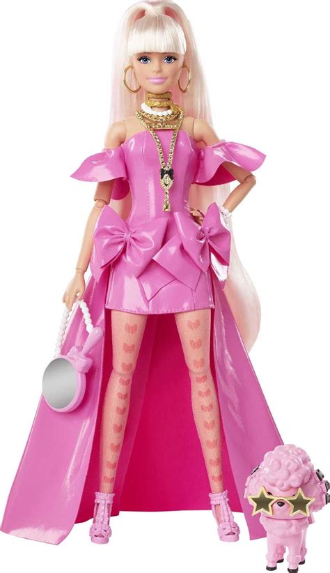 Barbie Extra Fancy Poseable Doll with Long Blond Hair, Blue Eyes & Pink ...