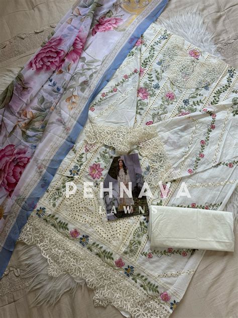 Cotton fully embroidered suit with chiffon dupatta-3524 – Pehnava Lawns