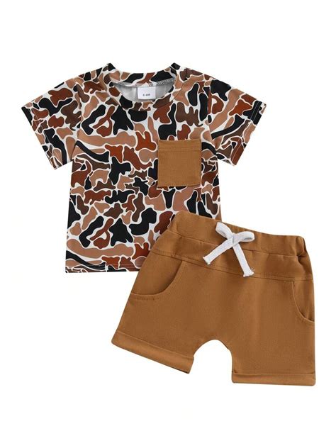 Toddler Boy Summer Outfits Camouflage Print Round Neck Short Sleeve ...