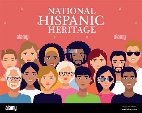 national hispanic heritage celebration lettering with group of people ...