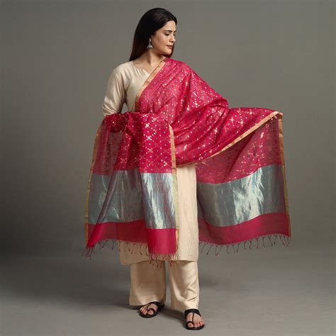 Traditional Chanderi Silk Handloom Zari Buti Dupatta with Tassels 35