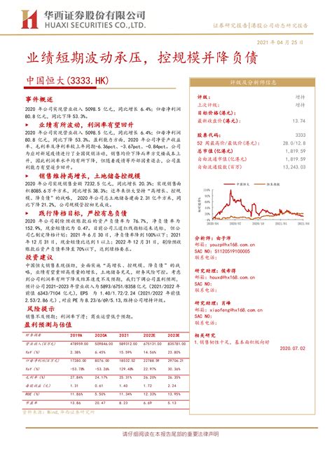 中国恒大（03333）：业绩短期波动承压，控规模并降负债-洞见研报-行业报告