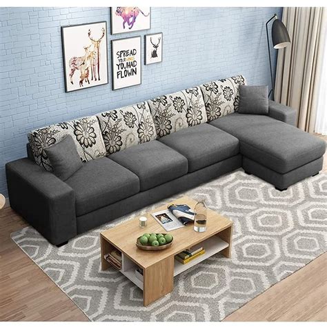 FURNY Berlando Fabric 5 Seater RHS L Shape Sofa Set (Dark Grey ...