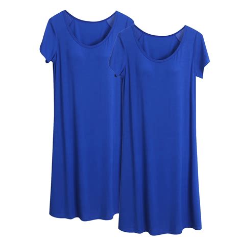 Aofany 2PC Women Short Sleeve Built-in Bra Padded Long Nightdress ...