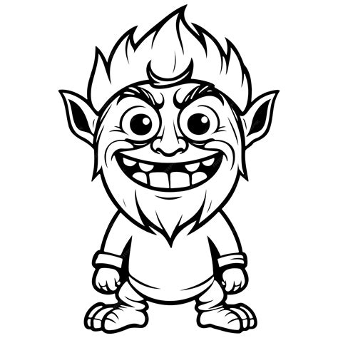 Рисунок мультфильма с лицом тролла, иллюстрация линии, нарисованная ...