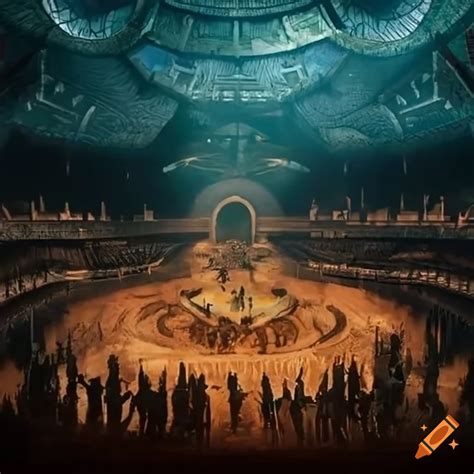 Detailed depiction of the Hunger Games arena with tributes preparing ...