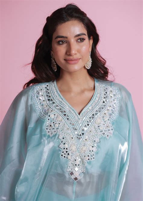 Sea Green Organza Indo-Western Top with Skirt Set