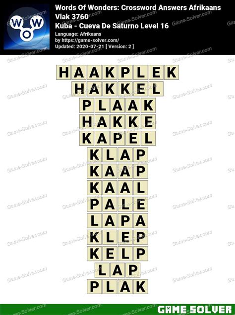 Words Of Wonders Kuba - Cueva De Saturno Level 16 Answers • Game Solver