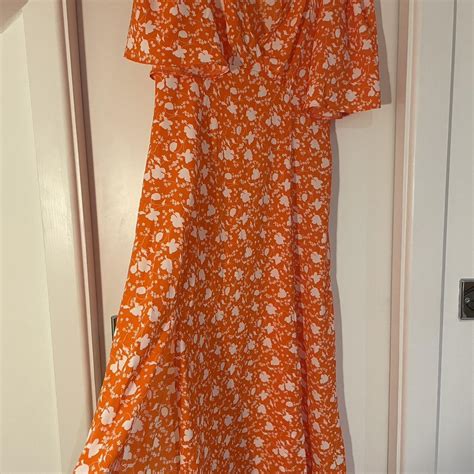 asos orange and white dress angel sleeve two... - Depop
