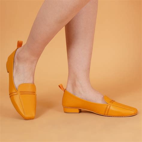 Square Toe Mustard Ballerinas – Stelway® - Premium Handmade footwear ...