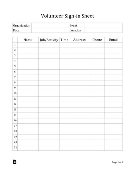 Sign In Sheet Printable