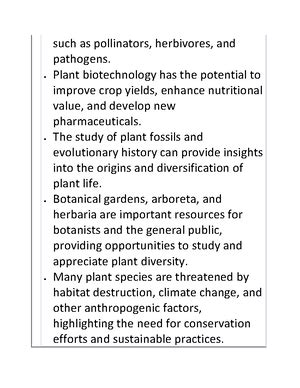 Botany - Make brief notes on botany Botany is the scientific study of ...