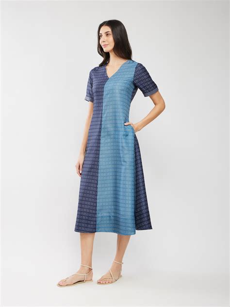 BuyBlue Bandhani Colourblock Dress Online | Pink Fort