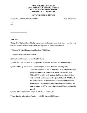 Fillable Online nfc gov NUCLEAR FUEL COMPLEX DEPARTMENT OF ATOMIC ...