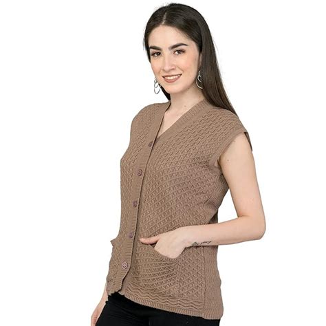 Buy LADY WILLINGTON Women's Woolen Sleeveless Self Design Cardigan ...