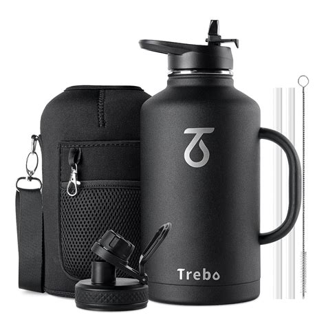 Trebo 64oz Water Bottle Insulated with Straw & 2 Lids,Half Gallon ...