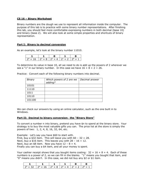 Image result for Binary Conversion Practice Worksheet