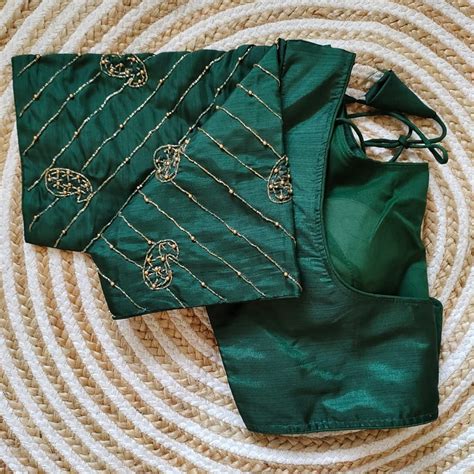 Green Pure Silk Blouse with Handcrafted Sleeves and Back Ope