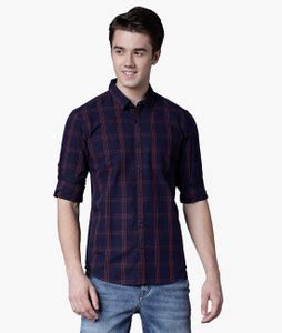 HIGHLANDER Men Checkered Casual Dark Blue, Red Shirt - Buy NAVY BLUE ...
