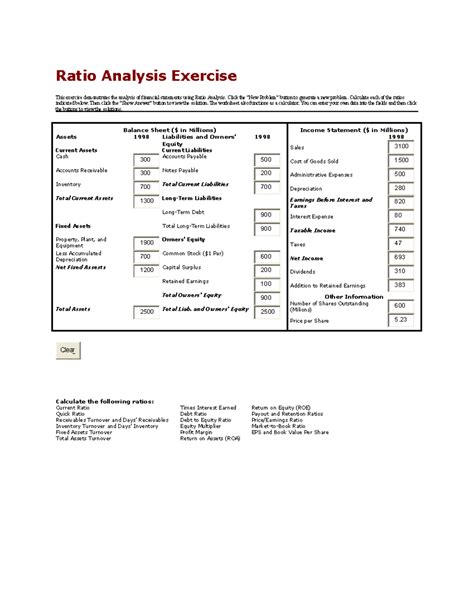 Ratio Analysis Exercise and Solutions for Financial Statements - Studocu