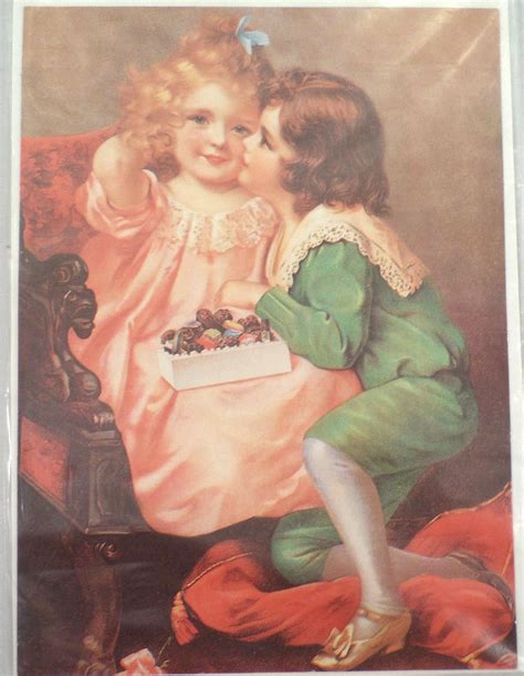 Victorian Lithograph Print Picture Little Boy And Girl Candy Kids 5
