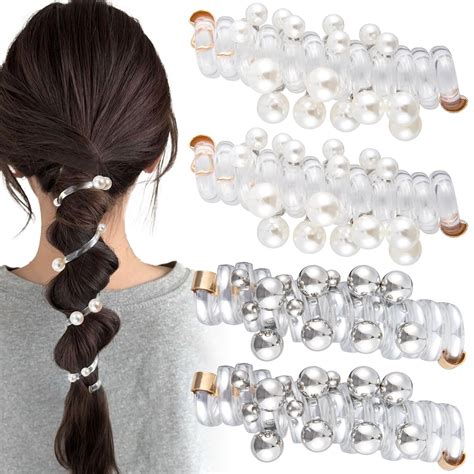 Amazon.com : VARMDUKKE 4PCS Bead Spiral Hair Ties, Artificial Pearl ...