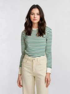 MACK JONNEY Striped Women Round Neck Green T-Shirt - Buy MACK JONNEY ...